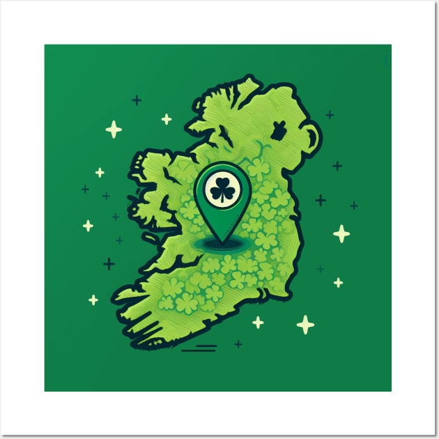 Map of Ireland with Shamrock Pinpoint Wall Art by ANSAN